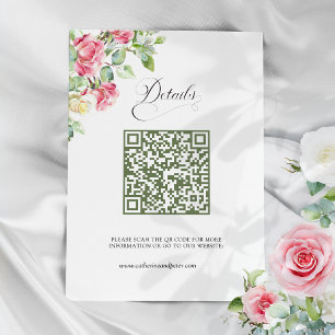Carte D'accompagnement Code QR de mariage aux roses aquarelles rose tendr