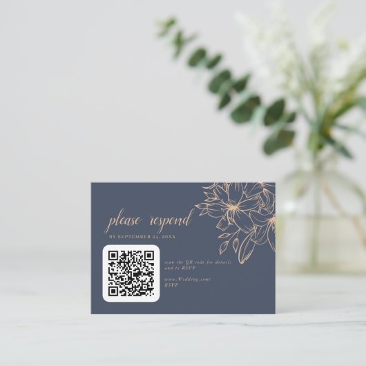 Carte D'accompagnement Code QR de mariage bleu foncé doux (Debout devant)