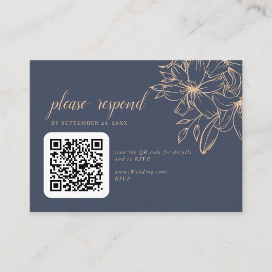 Carte D'accompagnement Code QR de mariage bleu foncé doux (Devant)