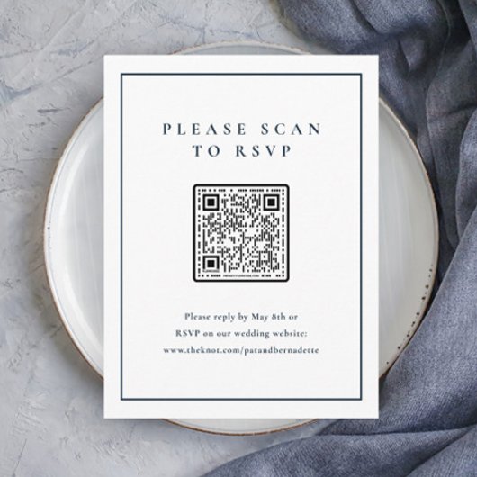Carte D'accompagnement Code QR de mariage bleu marine élégant classique