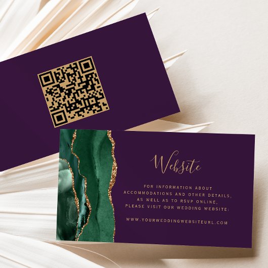 Carte D'accompagnement Code QR de mariage Budget Émeraude Vert Violet