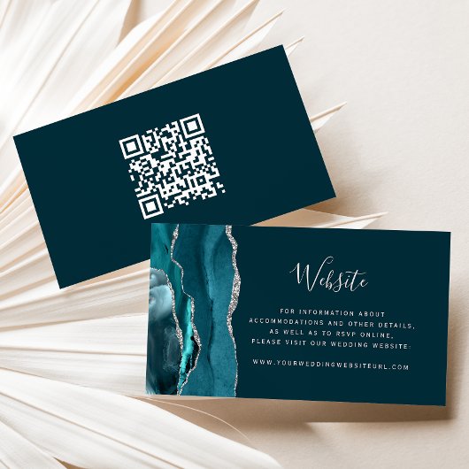 Carte D'accompagnement Code QR de mariage Budget Turquoise Argent Agate