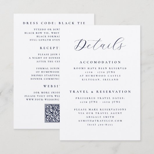 Carte D'accompagnement Code QR de mariage de destination élégant avec dét (Devant / Derrière)