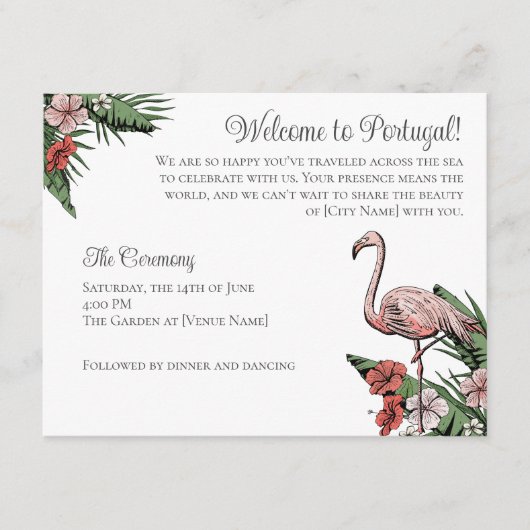 Carte D'accompagnement Code QR de mariage de destination flamant rose (Devant)
