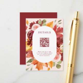 Carte D'accompagnement Code QR de mariage de photo floral Boho Bourgogne