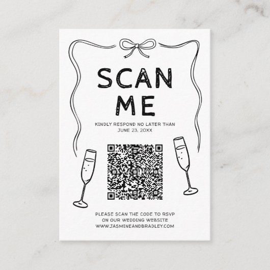 Carte D'accompagnement Code QR de mariage Doodle (Devant)