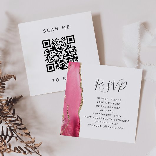 Carte D'accompagnement Code QR de mariage en or rose agate Budget RSVP