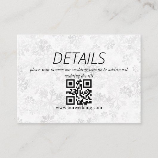 Carte D'accompagnement Code QR de mariage flocon de neige hivernal (Devant)