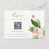 Carte D'accompagnement Code QR de mariage floral de pivoine rose blush (Devant)