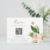 Carte D'accompagnement Code QR de mariage floral de pivoine rose blush (Debout devant)