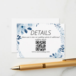 Carte D'accompagnement Code QR de mariage floral français bleu moderne