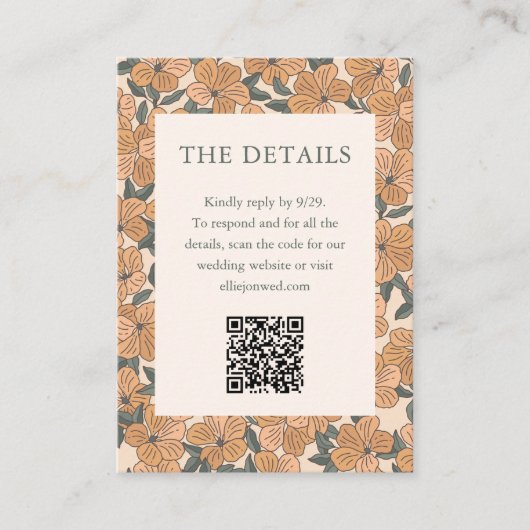 Carte D'accompagnement Code QR de mariage floral jaune boho moderne autom (Devant)