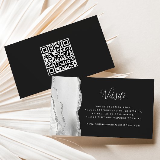 Carte D'accompagnement Code QR de mariage gris argent agate foncé Budget