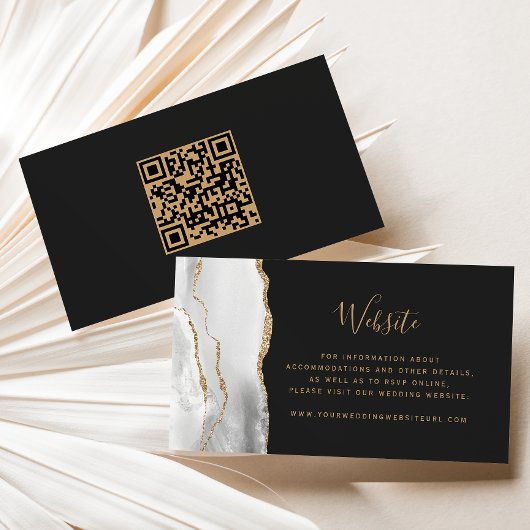 Carte D'accompagnement Code QR de mariage gris blanc agate sombre Budget