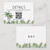 Carte D'accompagnement Code QR de mariage moderne à l'aquarelle avec palm (Devant / Derrière)