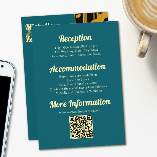 Carte D'accompagnement Code QR de mariage moderne Tournesol Bleu sarcelle