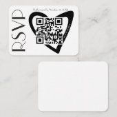 Carte D'accompagnement Code QR de mariage noir blanc cœur RSVP simple (Devant / Derrière)