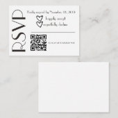 Carte D'accompagnement Code QR de mariage noir blanc cœur RSVP simple (Devant / Derrière)