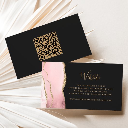 Carte D'accompagnement Code QR de mariage rose pâle agate dorée foncée Bu
