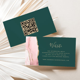 Carte D'accompagnement Code QR de mariage rose poudré or agate vert Budge