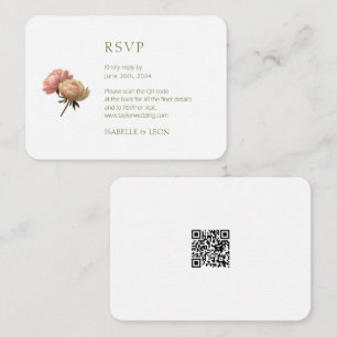 Carte D'accompagnement Code QR de mariage Rose Vintage Blanc