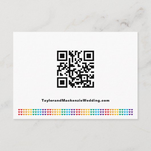 Carte D'accompagnement Code QR de mariage simple Cœurs d'amour arc-en-cie (Dos)