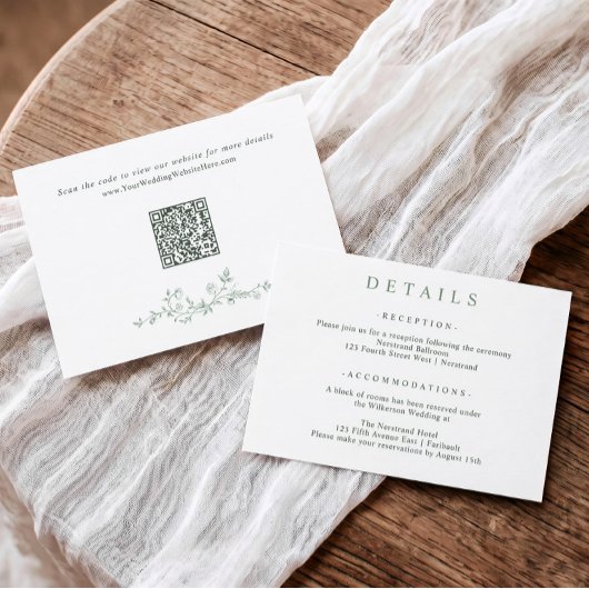 Carte D'accompagnement Code QR de mariage simple et élégant vert sauge