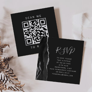 Carte D'accompagnement Code QR de mariage sombre Black Silver Agate RSVP
