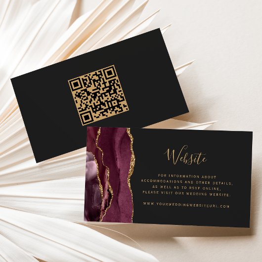 Carte D'accompagnement Code QR de mariage sombre en agate dorée de Bourgo