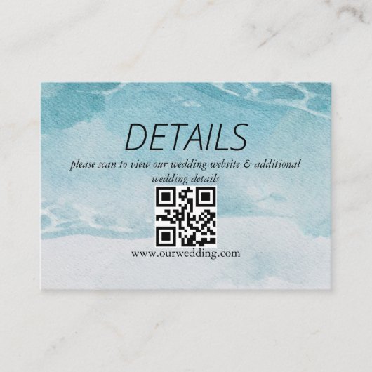 Carte D'accompagnement Code QR de mariage sur la plage bleu d'été (Devant)