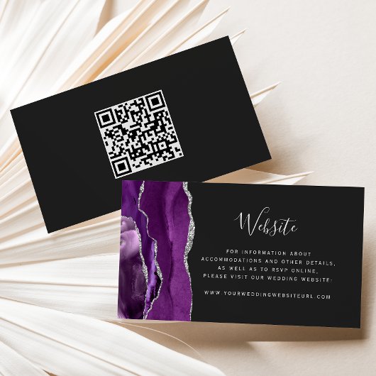 Carte D'accompagnement Code QR de mariage violet argent agate foncé Budge