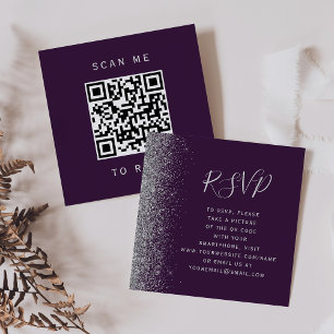 Carte D'accompagnement Code QR de mariage violet argenté Budget RSVP