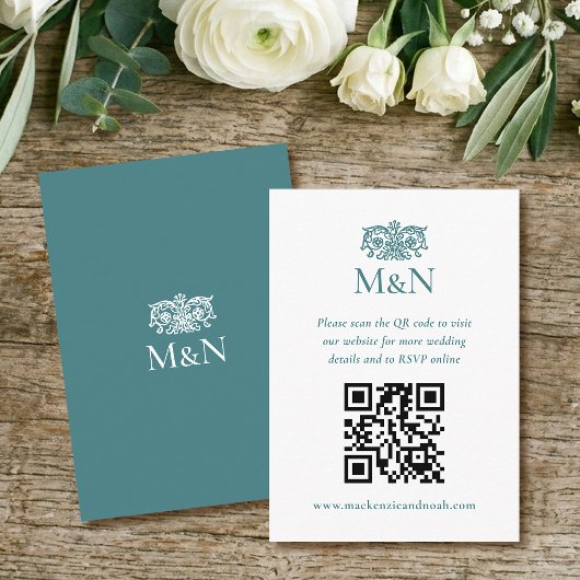 Carte D'accompagnement Code QR de monogramme de mariage RSVP élégant vert