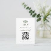 Carte D'accompagnement Code QR de monogramme de mariage RSVP élégant vert (Debout devant)