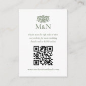 Carte D'accompagnement Code QR de monogramme de mariage RSVP élégant vert (Devant)