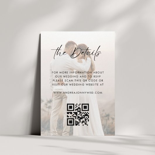 Carte D'accompagnement Code QR de photo pâle Détails simples du Mariage