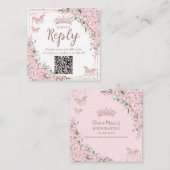 Carte D'accompagnement Code QR de Quinceanera Fleurs de Cerisier Or Rose (Devant / Derrière)