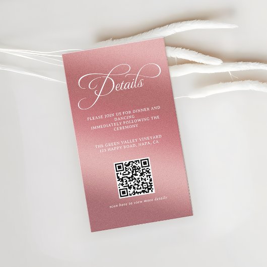Carte D'accompagnement Code QR de réception de mariage Rose Gold
