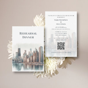 Carte D'accompagnement Code QR de répétition de mariage sur la skyline de