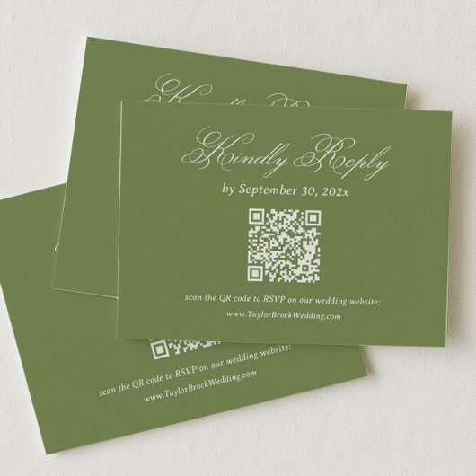 Carte D'accompagnement Code QR de réponse à un mariage vert olive