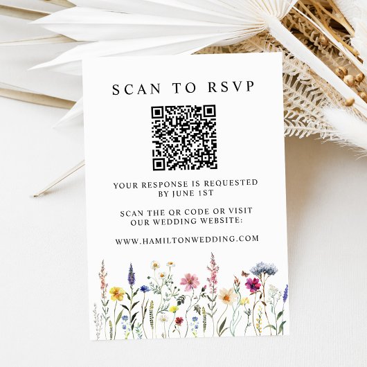 Carte D'accompagnement Code QR de réponse au mariage de prairie de fleurs