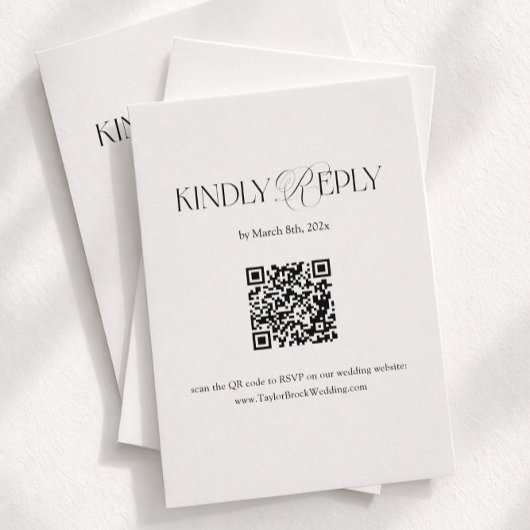 Carte D'accompagnement Code QR de réponse au mariage Noir et Blanc
