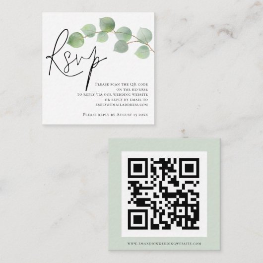 Carte D'accompagnement Code QR de réponse de mariage à l'aquarelle avec é (Devant / Derrière)