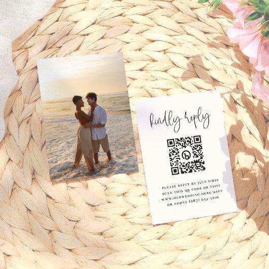 Carte D'accompagnement Code QR de réponse de mariage à typographie minima