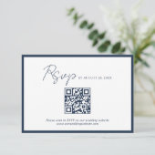 Carte D'accompagnement Code QR de réponse de mariage avec bordure bleu ma (Debout devant)