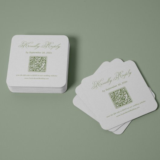 Carte D'accompagnement Code QR de réponse de mariage blanc et vert