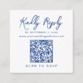 Carte D'accompagnement Code QR de réponse de mariage bleu à script minima (Devant)