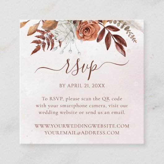 Carte D'accompagnement Code QR de réponse de mariage bohème floral automn (Devant)