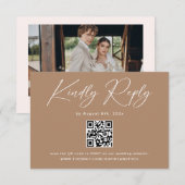 Carte D'accompagnement Code QR de réponse de mariage Boho Brun Taupe (Devant / Derrière)