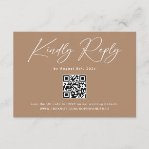 Carte D'accompagnement Code QR de réponse de mariage Boho Brun Taupe